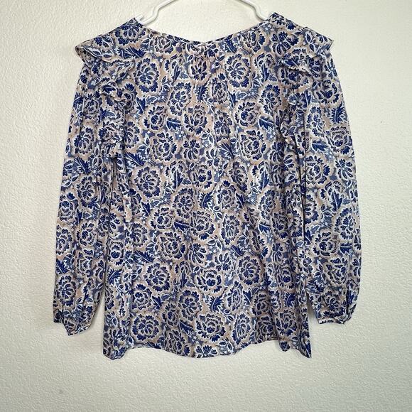 Anthropologie Banjanan Small Elise Top Ruffle Floral Button Up V-neck New R23 - Picture 5 of 8
